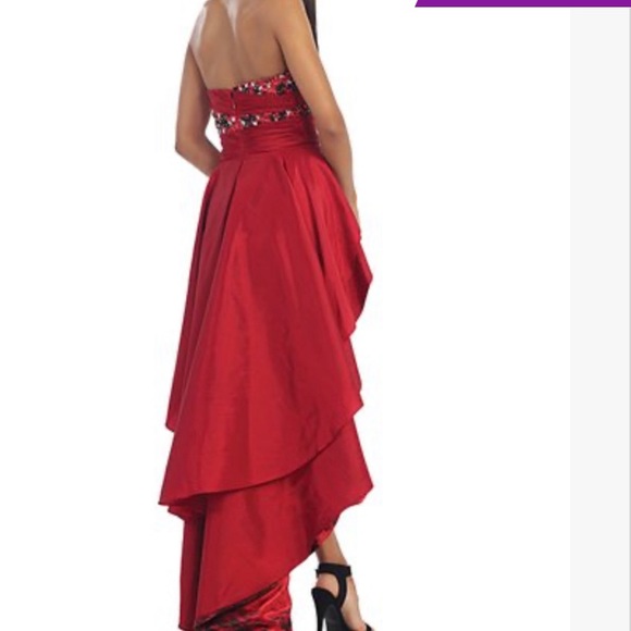 May Queen COUTURE Red Leopard-Contrast Hi-Low Gown - Picture 2 of 11